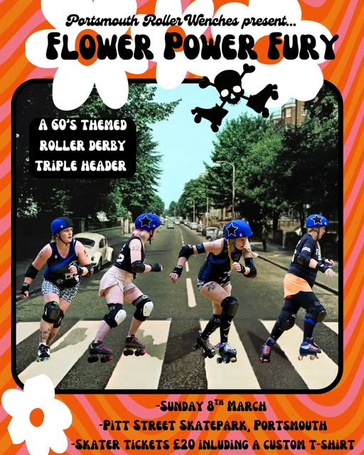 Portsmouth Roller Wenches 60s Themed Roller Derby Tripe Header at Pitt St. Skatepark